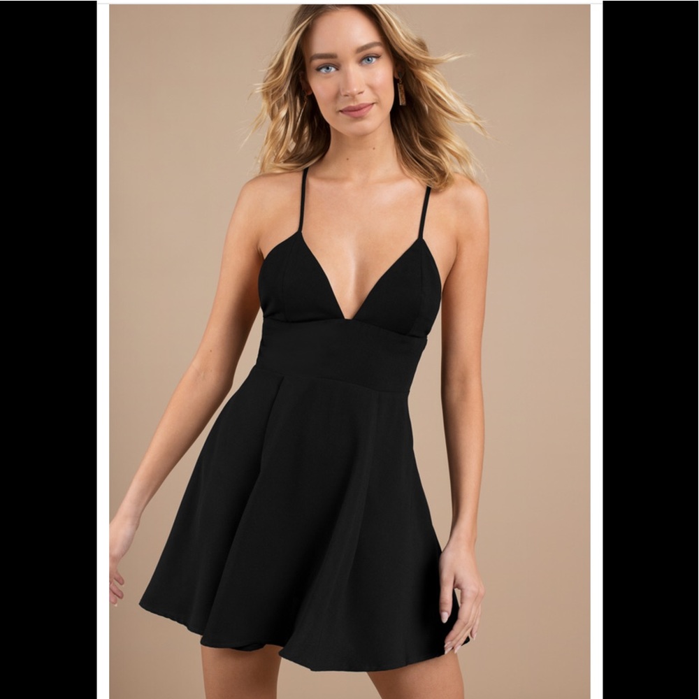 NWT Small strappy V neck skater black mini dress